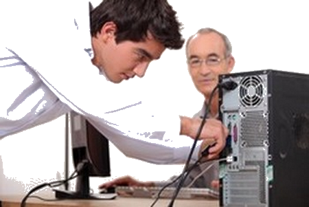 Technicien travaille sur une tour informatique